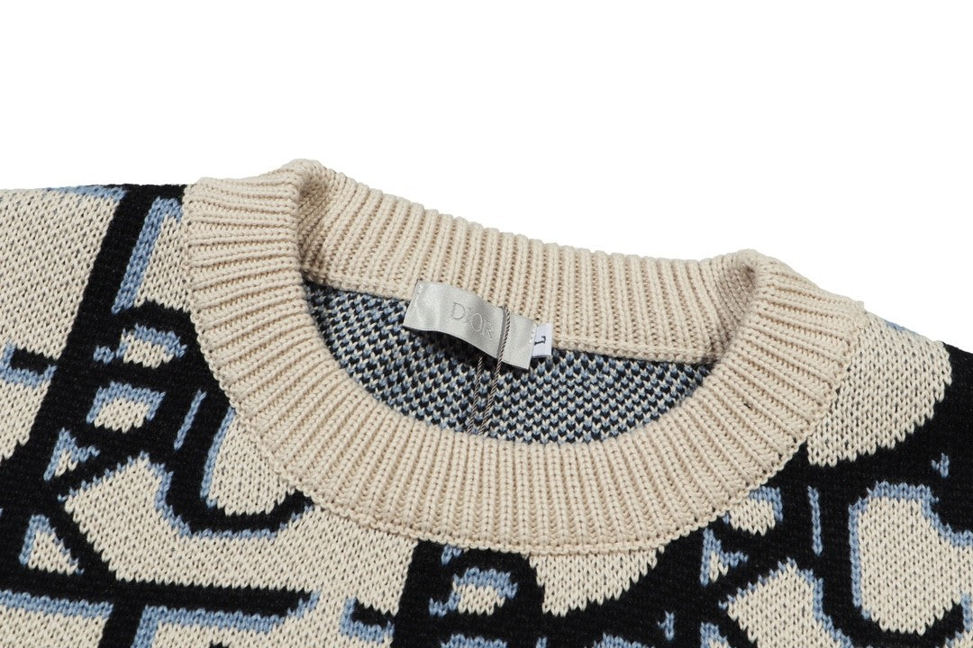 Allover jacquard crew neck sweater