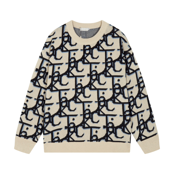 Allover jacquard crew neck sweater
