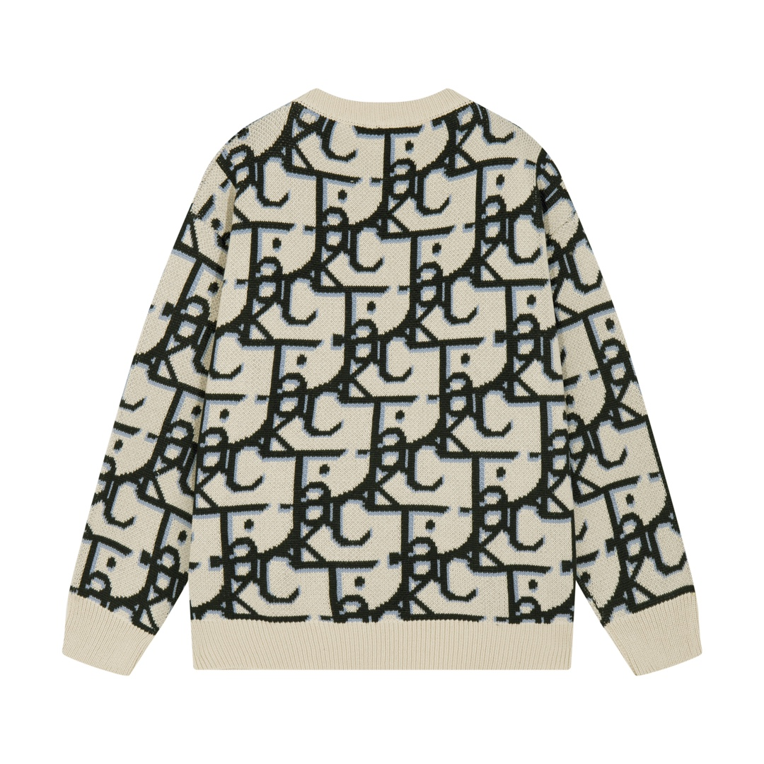 Allover jacquard crew neck sweater