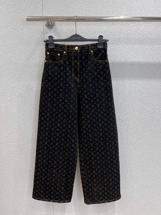 25 new retro printed denim wide-leg trousers
