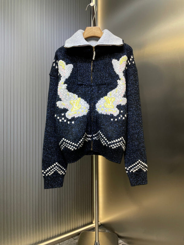 Flower jacquard heavy-duty zipper jacket
