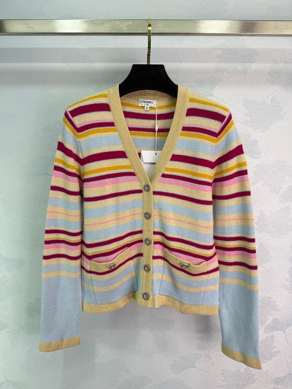 25 Early Autumn New Contrast Striped V-Neck Long Sleeve Cardigan