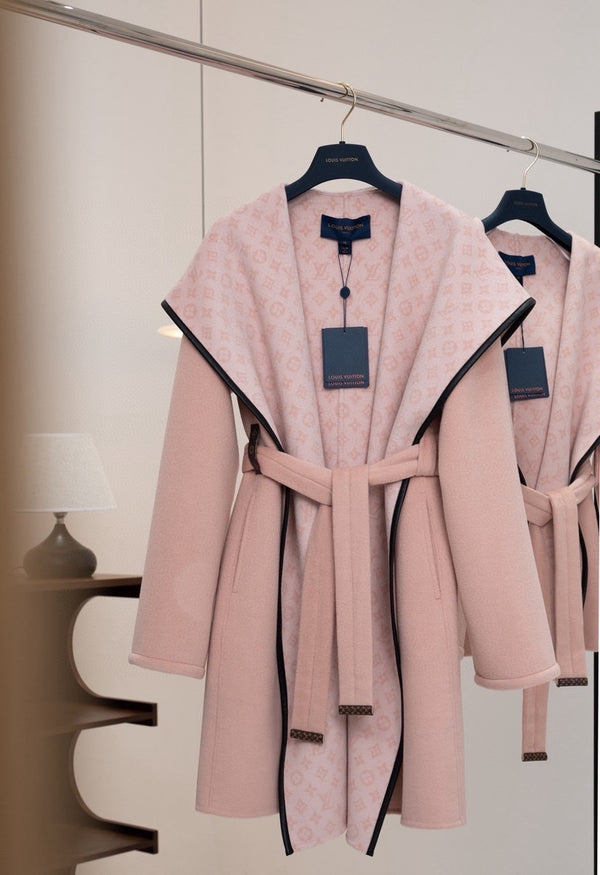 Double-sided mid-length hooded floral coat