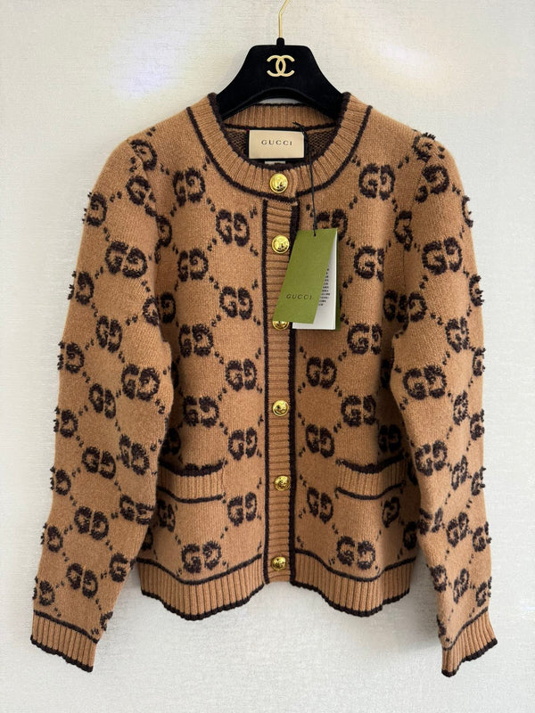 25FW New Letter Print Crew Neck Long Sleeve Wool Knit Cardigan