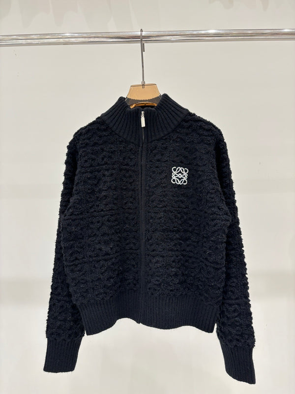 2025 New Style Stand Collar Embossed Floral Cardigan