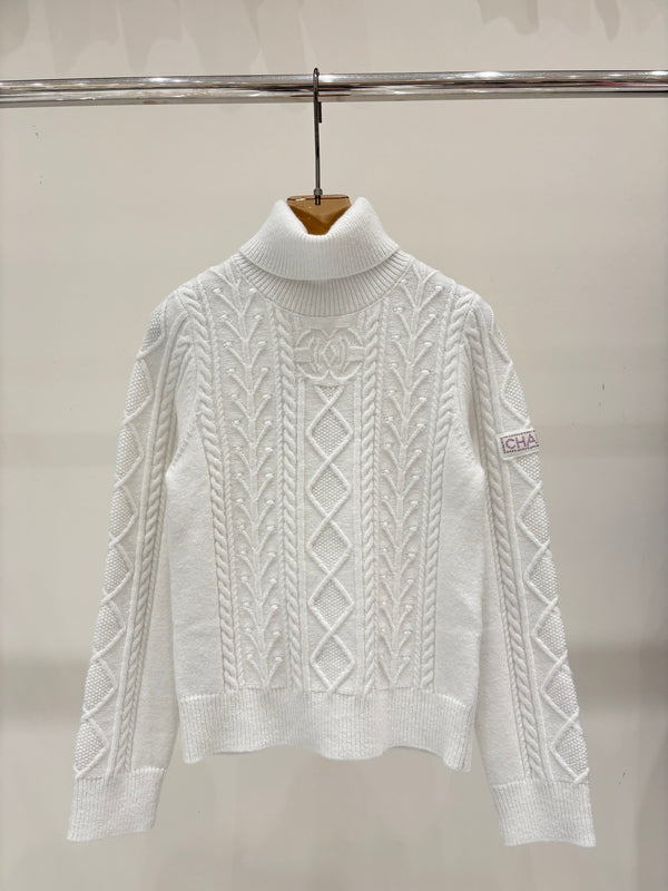 Early Autumn High-Neck Simple Sweater with 3D Embossed Floral Pattern