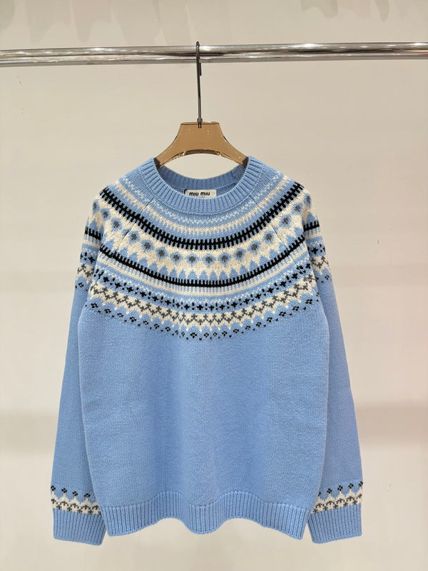 Miu I25 Early Autumn New Round Neck Letter Logo Retro Knitted Long Sleeve Shirt