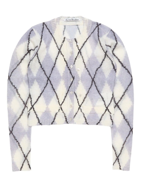 New Diamond Check Cropped Knit Cardigan