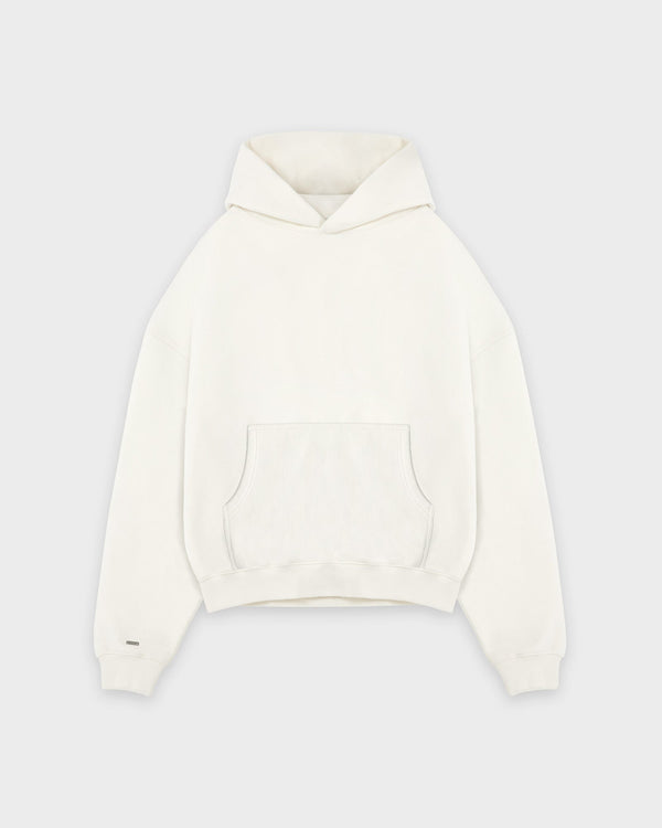 Heavy Cropped Off White Basic Hoodie