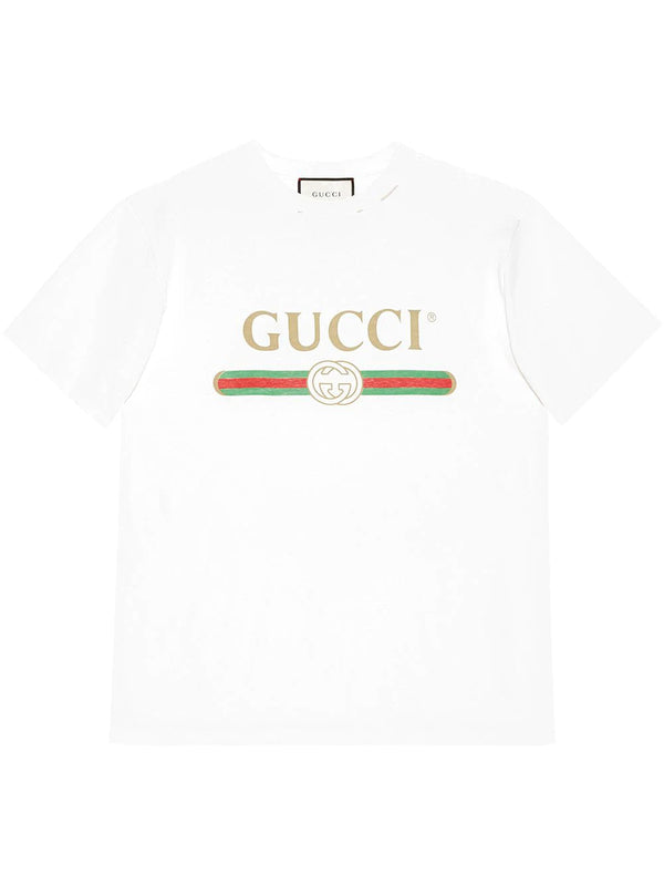 ripped effect logo print T-shirt